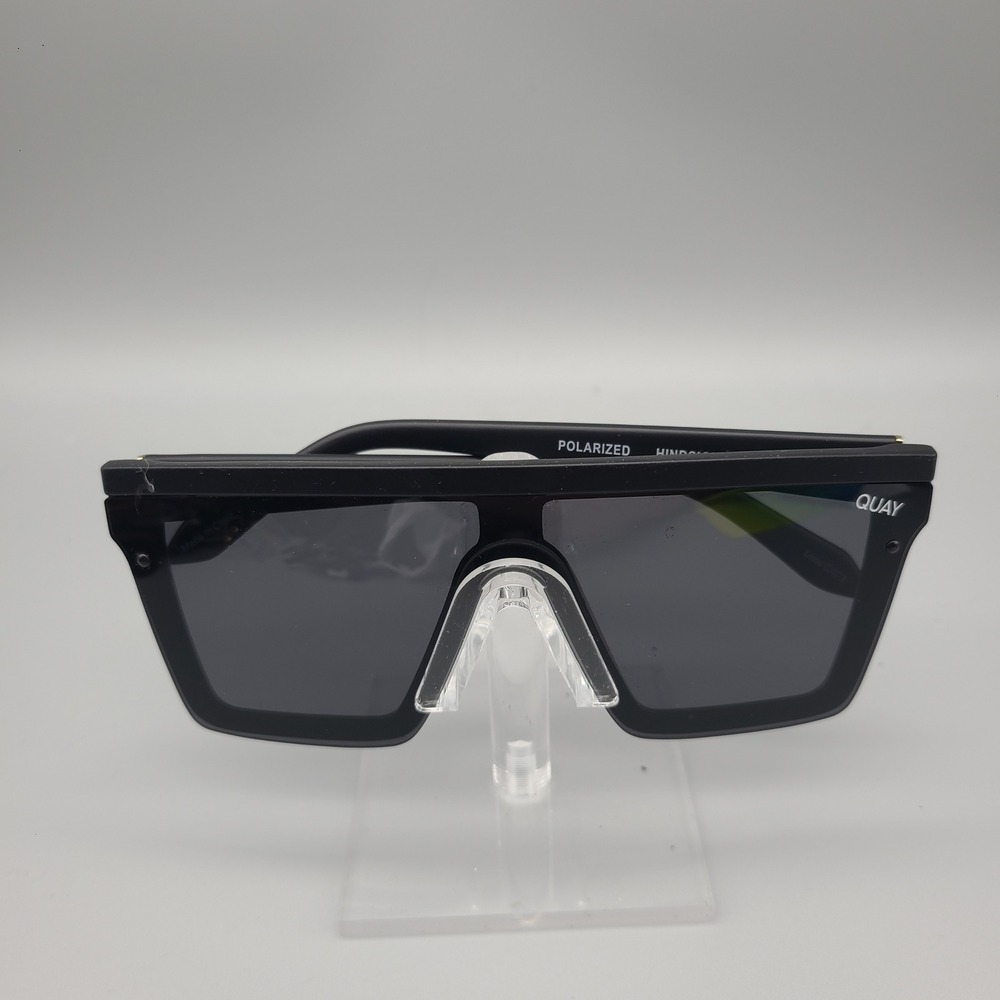 Quay Australia Hindsight Polarized Sunglasses Matte Black Oversized Shield 125
